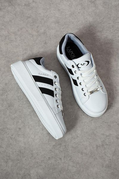 L.A Polo 503 White Black Color White Sole Lace up Casual Women's Sports Shoes
