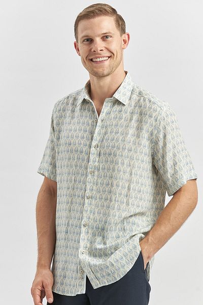 İmza Cămașă casual slim fit din in - Albastru închis, mânecă scurtă, guler cu nasturi1004240241