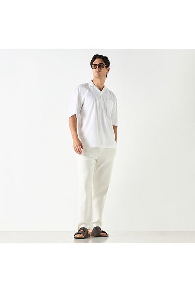 Iconic Textured Camp Collar Shirt with Short Sleeves and Pocket