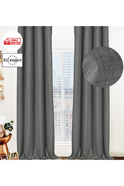 Pyramid Home Keten Blackout Karartma Perde Termal Katmanlı Antrasit Gri Fon P...