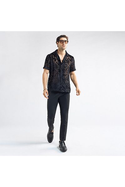 FAV Regular Fit Floral Textured Shirt with Short Sleeves and Camp Collar