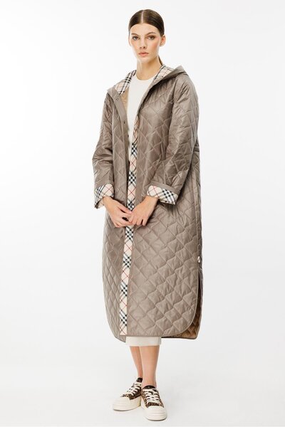 Micca Özel Garni Desen Baharlık Hafif İçi Dolgulu Spor Trench Kap Kaban-Vizon