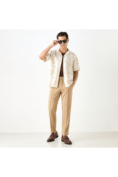 Iconic Relaxed Fit All-Over Tropical Print Shirt with Short Sleeves and Camp Collar