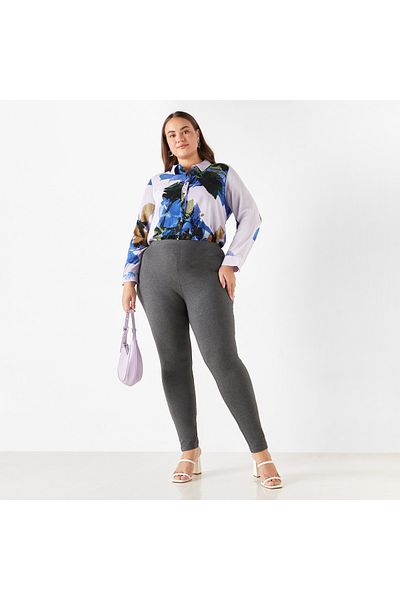 Ulla Popken Plus Size Ulla Popken All-Over Print Shirt with Collar and Long Sleeves