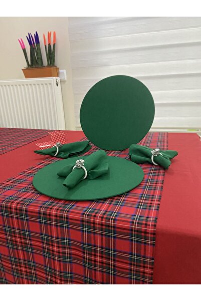 Zeren Home Червона скатертина, картата скатертина, зелений набір підставки пі...