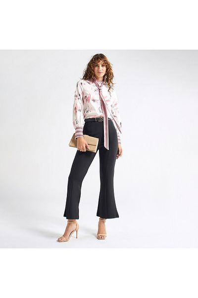 FAV All-Over Floral Print Top with Mandarin Collar and Long Sleeves