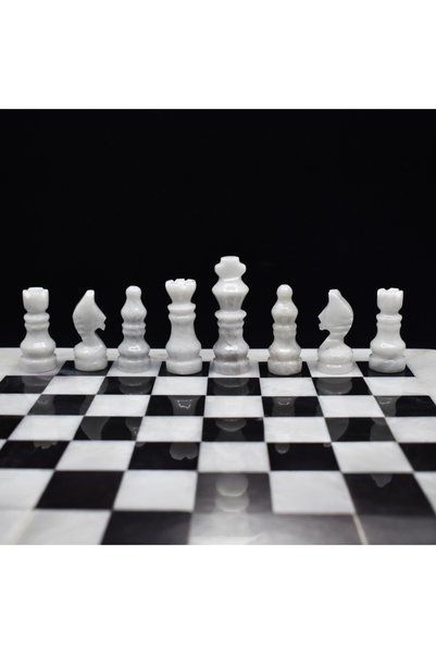 AydınHediyelik Real Marble Chess Set, Black and White Marble Chess Set 30x30 cm