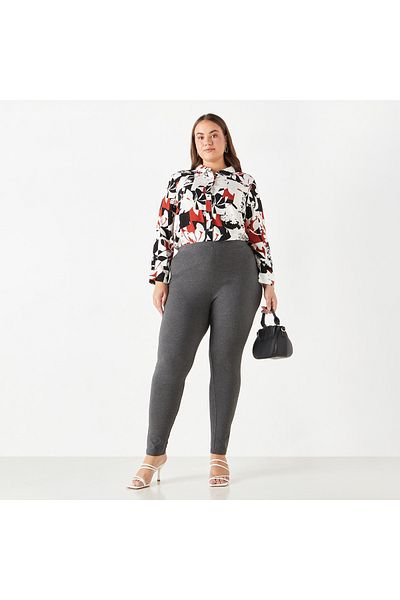 Ulla Popken Plus Size Ulla Popken All-Over Print Shirt with Collar and Long Sleeves