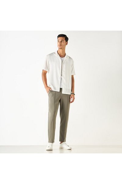 Iconic Relaxed Fit Textured Shirt with Camp Collar and Short Sleeves
