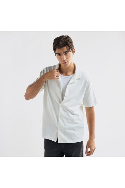 FAV Textured Camp Collar Shirt with Short Sleeves