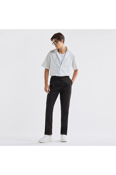 FAV Regular Fit Striped Shirt with Camp Collar and Short Sleeves