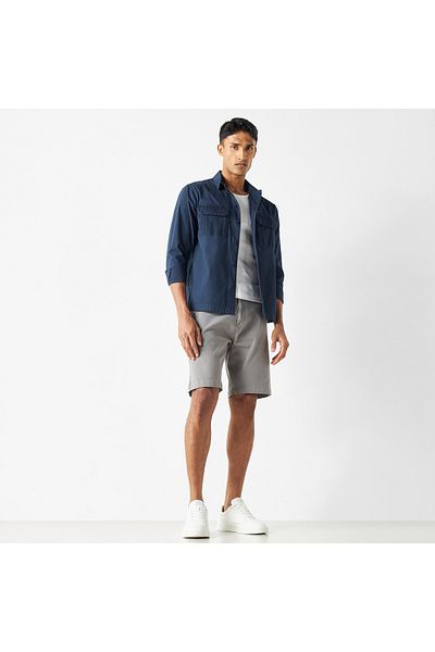 ECKO Unltd Solid Utility Shirt with Pockets and Long Sleeves