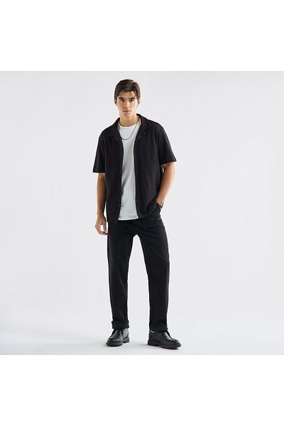 FAV Textured Camp Collar Shirt with Short Sleeves