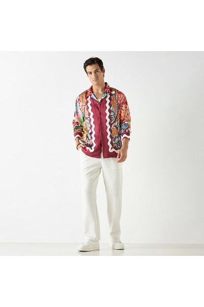 Iconic Regular Fit Printed Shirt with Camp Collar and Long Sleeves