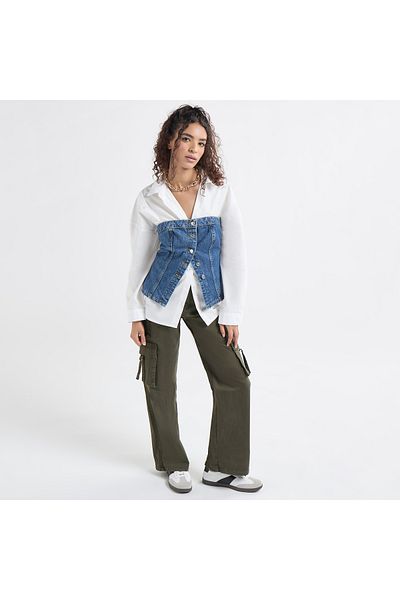 FAV Relaxed Fit Collared Shirt with Chest Pocket and Long Sleeves