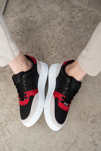 L.A Polo 305 Black Red Ice Color White Sole Men's Casual Shoes