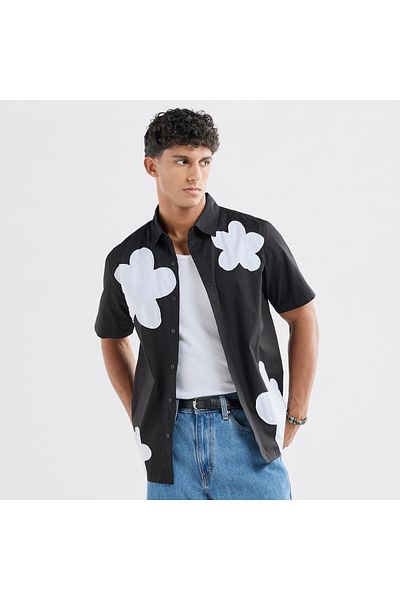 FAV Floral Applique Detail Shirt with Short Sleeves