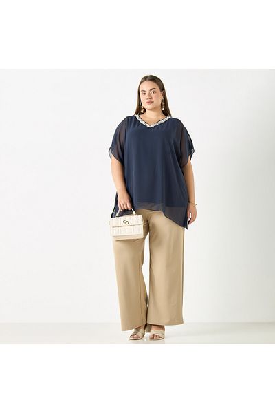 Ulla Popken Plus Size Ulla Popken Embellished V-Neck Top
