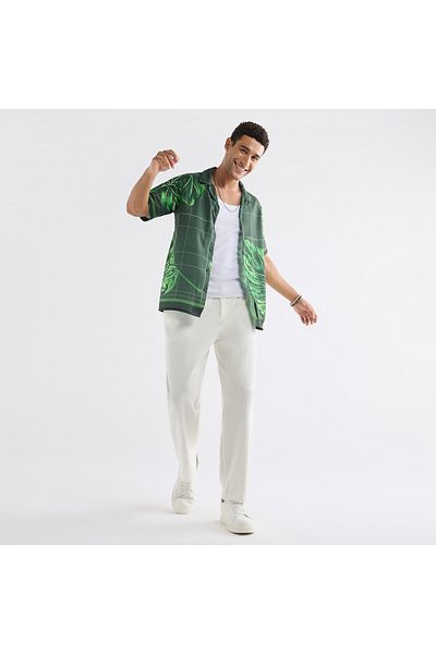 FAV All-Over Graphic Print Shirt with Camp Collar and Short Sleeves