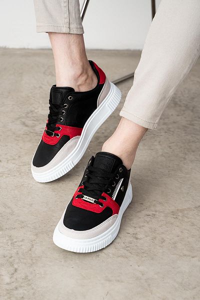 L.A Polo 305 Black Red Ice Color White Sole Men's Casual Shoes