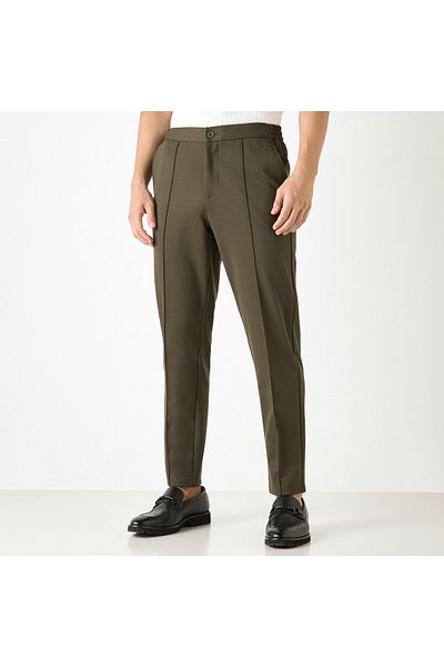 Iconic Solid Slim Fit Trousers with Pockets