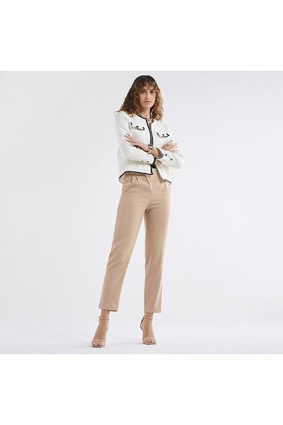FAV Solid Pleated Regular Fit Trousers with Metallic Accent
