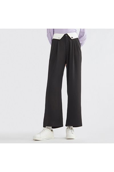 FAV Plain Wide Leg Pants with Pleat Detail and Pockets