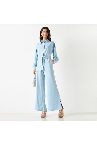 Iconic All-Over Embellished Flared Leg Pants with Elasticated Waistband and Pockets