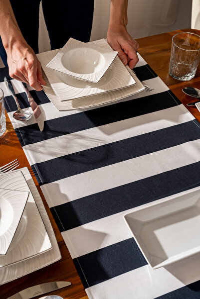 Alseko Concept Model cu dungi alb-negru, cu ciucuri, 40x140cm Runner