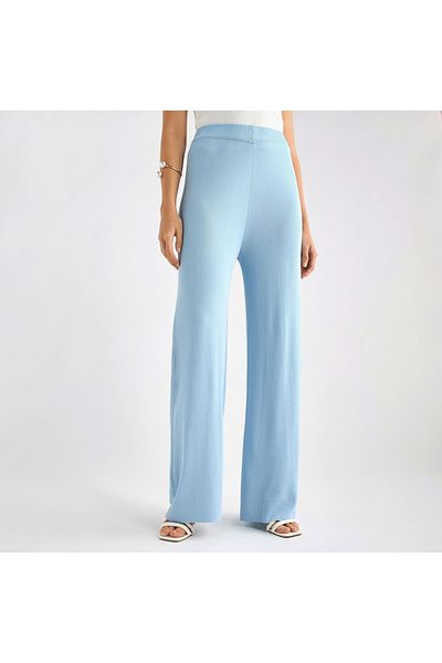 FAV Solid Wide Leg Pants with Ribbed Waistband