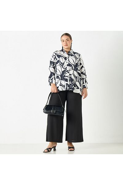 Ulla Popken Plus Size Ulla Popken Textured Wide Leg Pants with Pockets