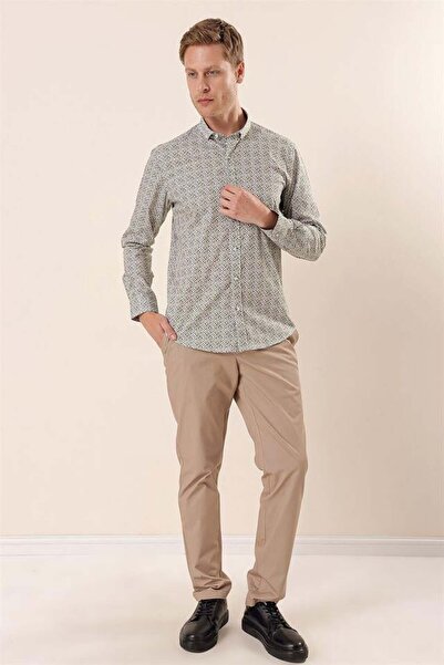 İmza Біла довга рукава з принтом без кишень бавовняна лікра Casual Slim Fit вузький крій сорочка 1004230134