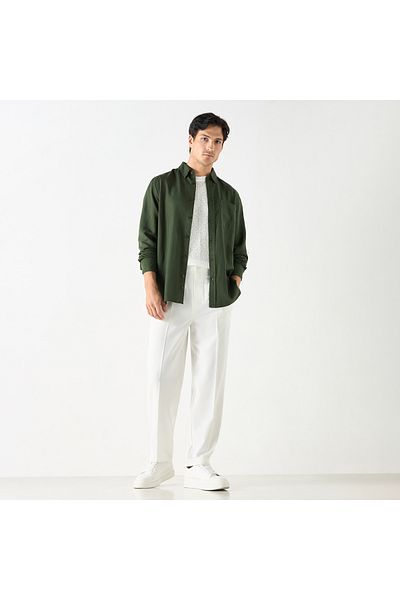 Iconic Solid Pants with Button Closure and Pockets