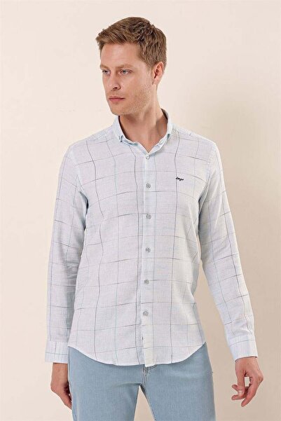 İmza Koyu Mavi Uzun Kollu Kareli Cepsiz Klasik Slim Fit Dar Kesim Gömlek 1004230175