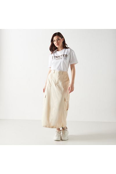 Lee Cooper Solid Cargo Skirt with Drawstring Detail