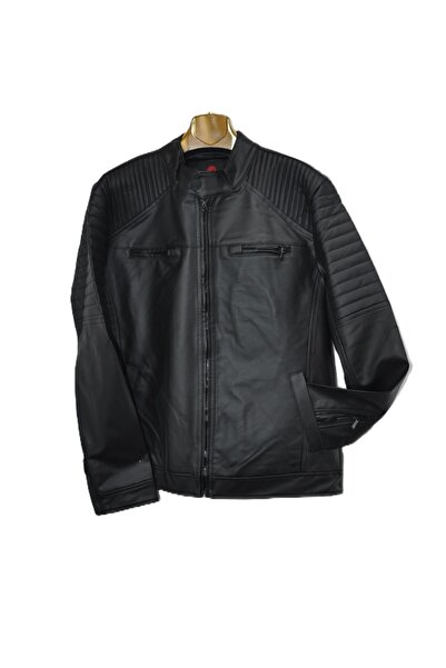 elma abone معطف جلدي ذو ياقة حاكمة