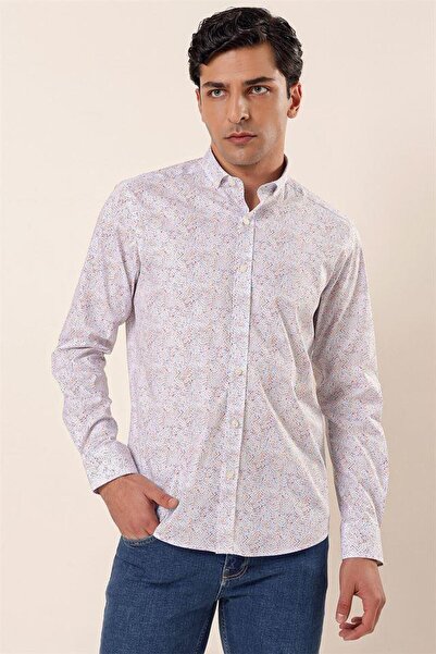 İmza Темно-синя сорочка з довгими рукавами, без кишень, з бавовняним лікрам, у стилі casual slim fit, вузького крою 1004230136