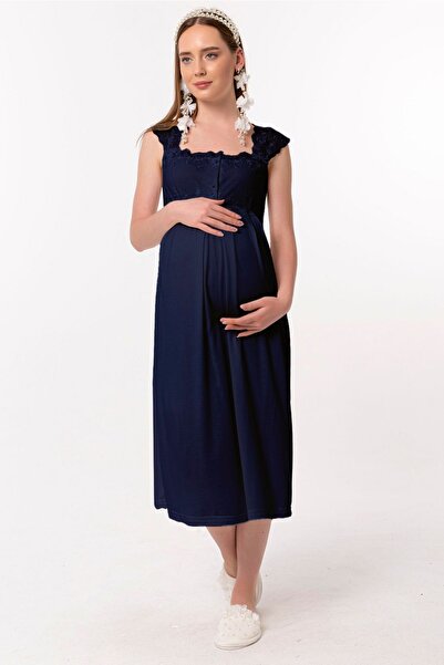 ByLohusa Effortt sötétkék pongyola kismama kismama hálóing szett