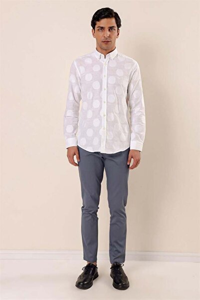 İmza Λευκό πουκάμισο με μοτίβο ζακάρ με κοντό μανίκι χωρίς τσέπες 100% βαμβακερό casual slim fit πουκάμισο 1004230183