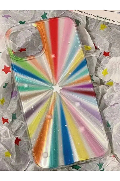 EDELFU iPhone 12/12Pro Rengarenk Parlak, Yıldız Baskılı içi Simli Yanları Yum...