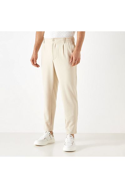 Iconic Solid Regular Fit Flexi Waist Trousers