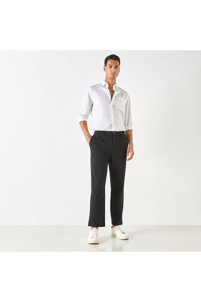 Iconic Textured Pants with Semi-Elasticated Waistband and Pockets