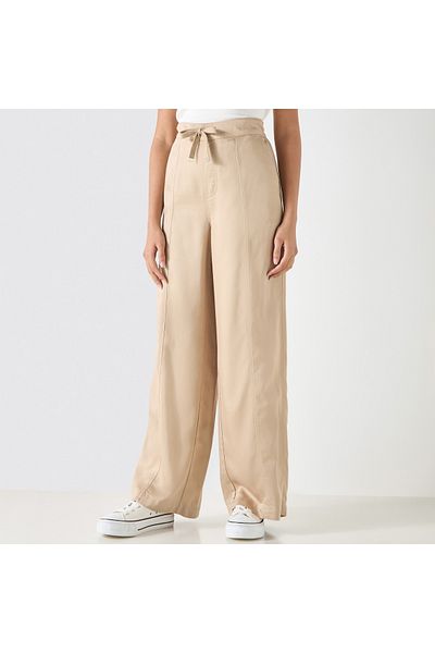 Lee Cooper Solid Wide Leg Pants with Drawstring Closure and Pockets