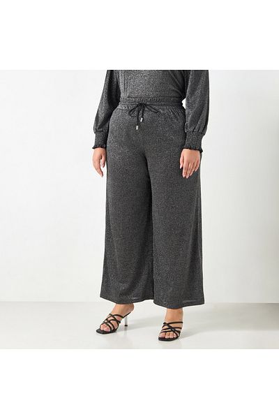 Ulla Popken Plus Size Ulla Popken Textured Pants with Drawstring Closure