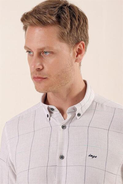 İmza Сіра сорочка з довгими рукавами, без кишень, класичного крою, облягаюча, 1004230175