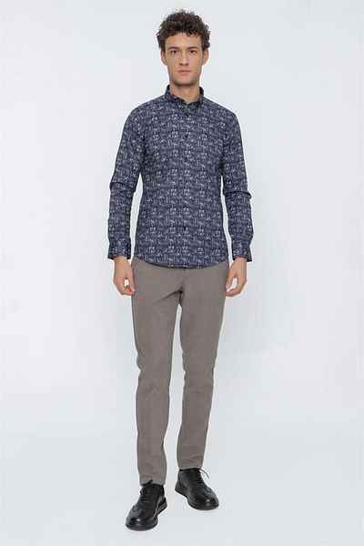 İmza Cămașă clasică slim fit din bumbac imprimat cu mânecă lungă, albastru marin închis, lycra1004225159