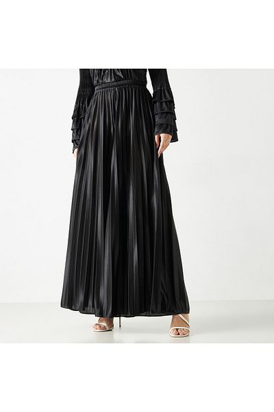 2Xtremz Pleated Mid-Rise Wide Leg Trousers with Elasticated Waistband