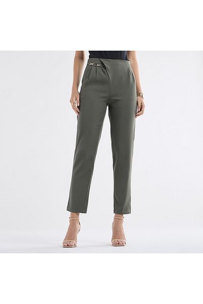 FAV Solid Pleated Regular Fit Trousers with Metallic Accent