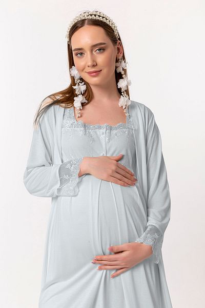 ByLohusa Set cămașă de noapte de maternitate Effortt Blue Peignoir