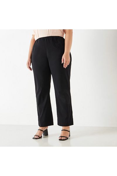 Ulla Popken Plus Size Ulla Popken Solid Trousers with Elasticated Waistband